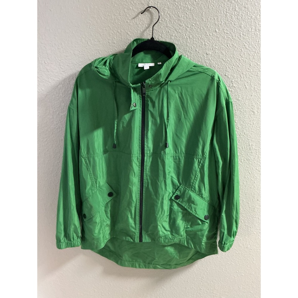 Chicos Green Hooded Windbreaker Jacket Full Zip Utility Coat Size 1.5 US 10